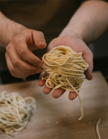 Pasta preparation at Markthalle, Basel