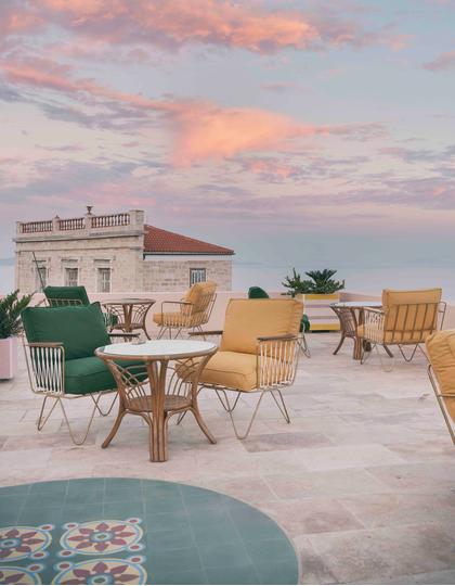 Space to relax on the roof terrace of Hotel Aristide, in Syros, Greece