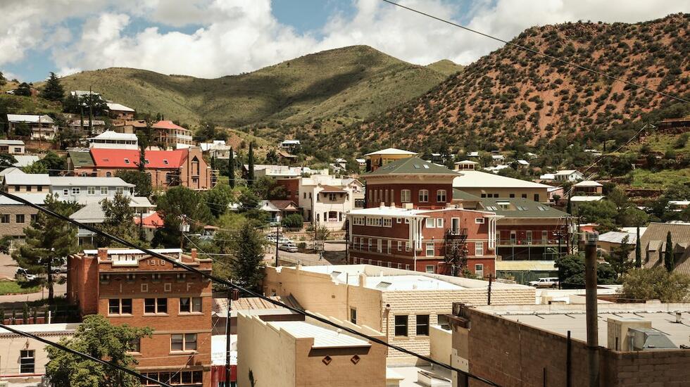 Aerial shot of the town of Bisbee in Arizona