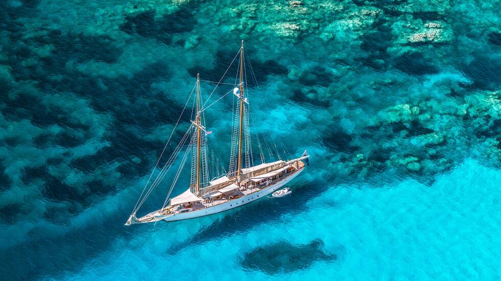 Sailing yacht on the majestic waters of Costa Smeralda.