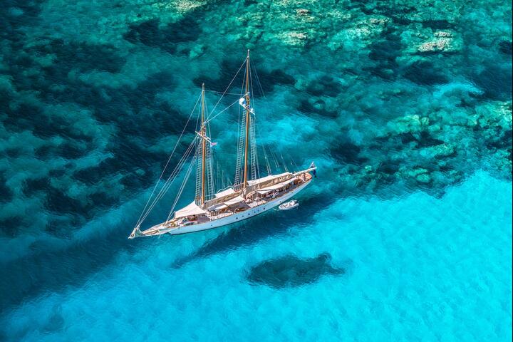 Sailing yacht on the waters of Costa Smeralda.