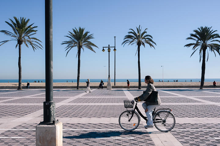 A woman on a bike in Valencia, Spain