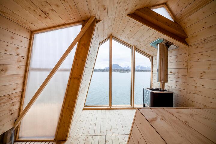 Wooden interior of a sauna