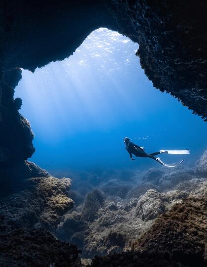 Exploring sea caves in Menorca