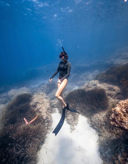 A freediving session in the sea