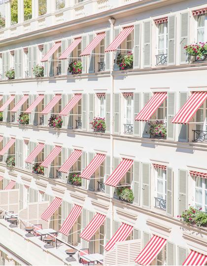 The candy cane awnings of Hotel Le Bristol in Paris