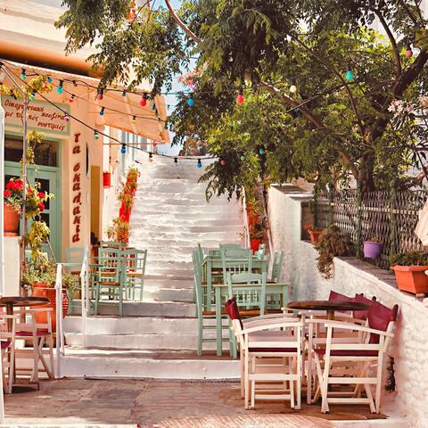 A colourful taverna in Andros