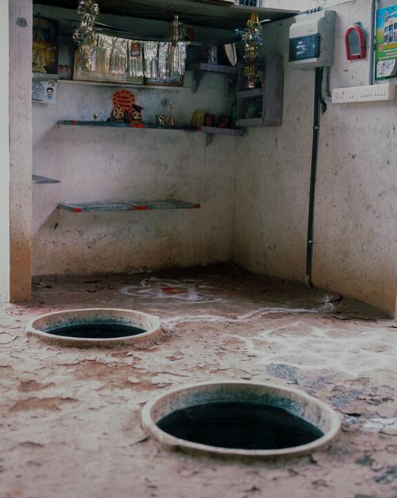 Dyeing vats set into the floor of the building at The Colours of Nature, Tamil Nadu, India