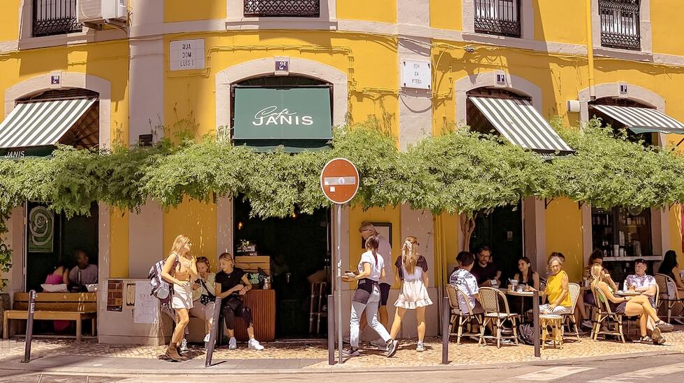 Canary yellow exterior of Cafe Janis