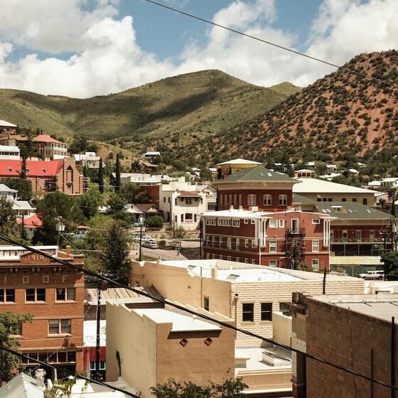 Aerial shot of the town of Bisbee in Arizona