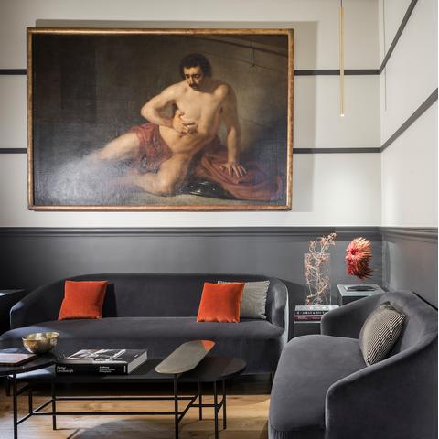 The lounge area of Crossing Condotti hotel, in Rome, Italy