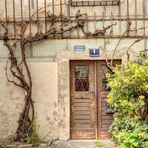 A historic door in Krems, Austria