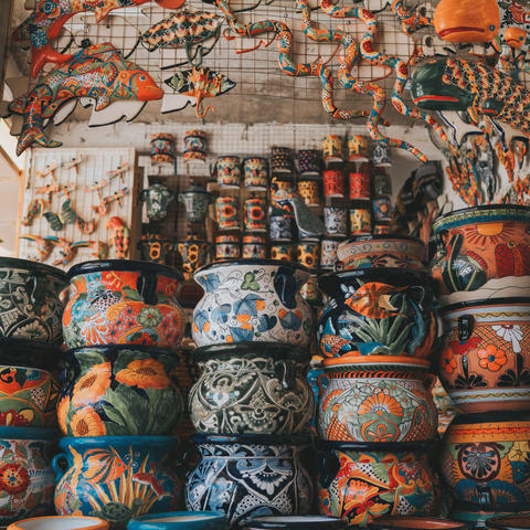 ceramics in puebla market mexico 